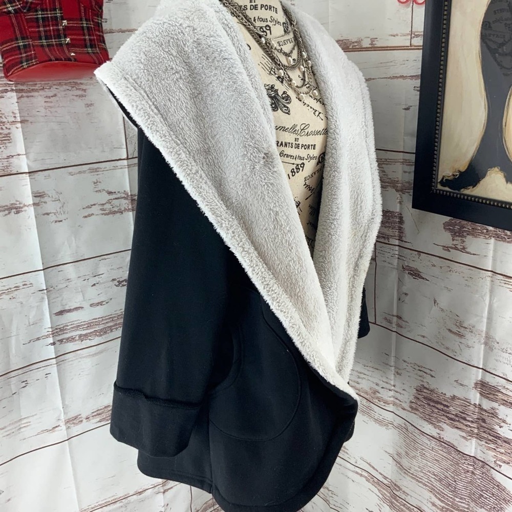 Women Sherpa Coat Hoodie Jacket Black 1XL